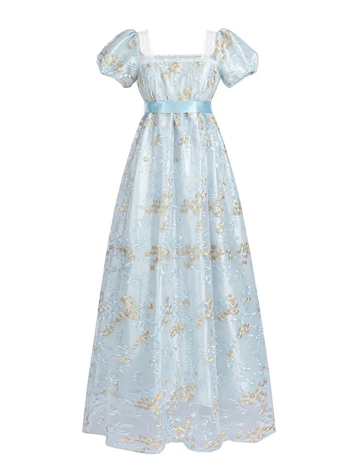 empire waist dress regency Floral Maxi - Romantic Cottagecore Vintage Dress classic style Custom length available upon Britney Denim Dress - Size:100
