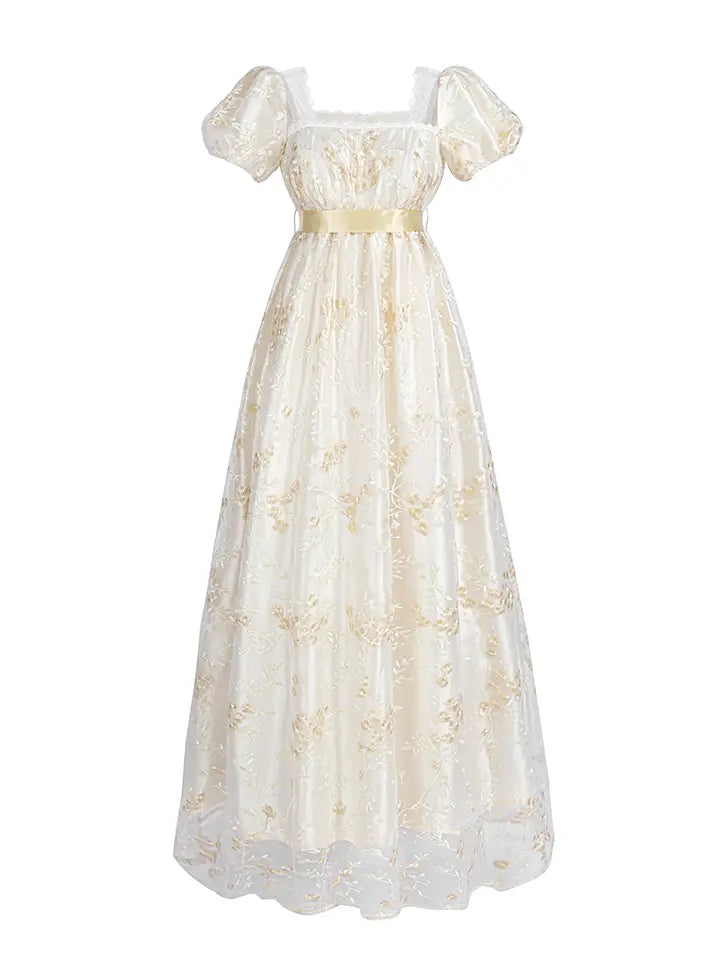 NSPSTT Daphne Floral Regency Gown - Champagne Embroidered Vintage Dress 05