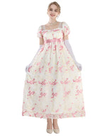 NSPSTT Daphne Floral Regency Gown - Pink Embroidered Vintage Dress