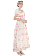 NSPSTT Daphne Floral Regency Gown - Pink Embroidered Vintage Dress 