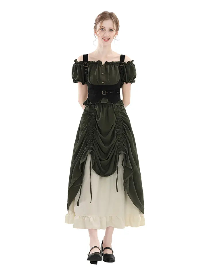 NSPSTT Medieval Off-Shoulder Ren Faire Dress with Corset