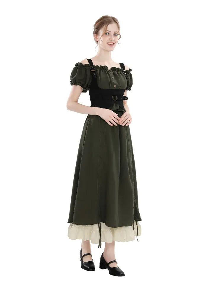NSPSTT Medieval Off-Shoulder Ren Faire Dress with Corset