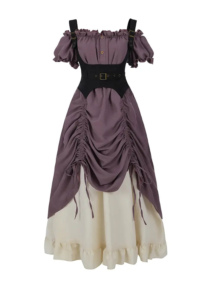 NSPSTT Medieval Off-Shoulder Ren Faire Dress with Corset