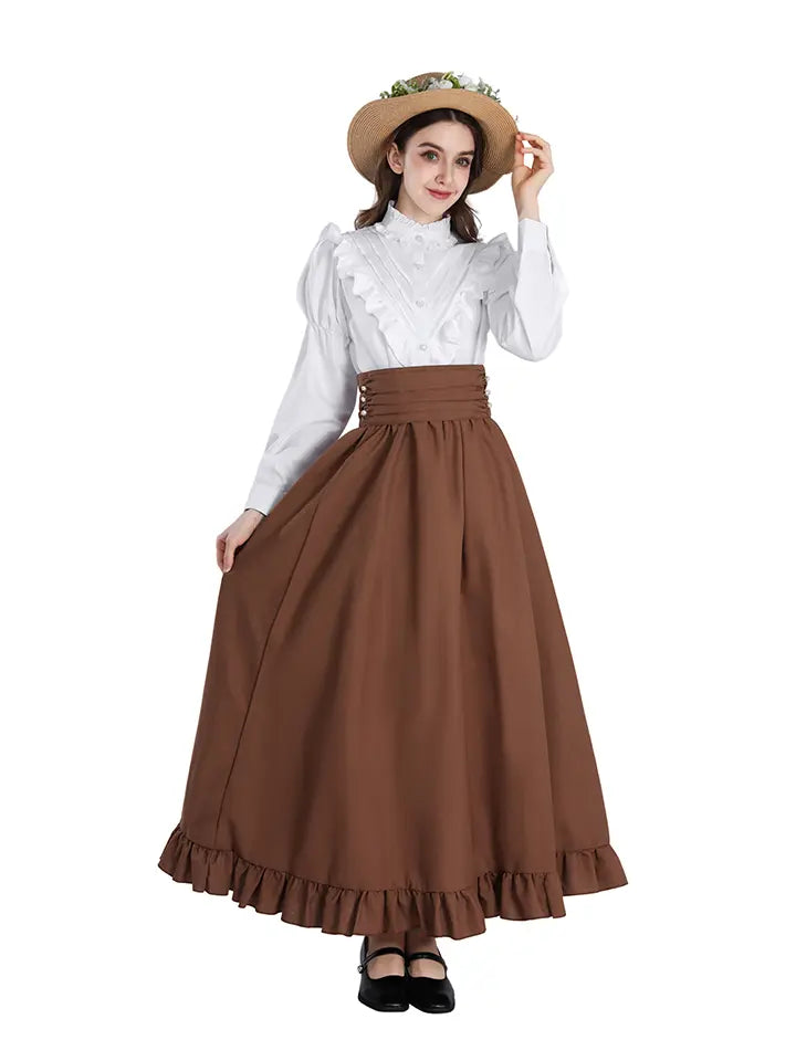 Cottagecore Dress Set - Ruffle Blouse Renaissance Outfit