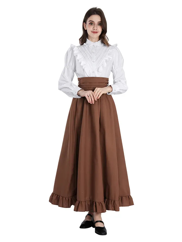Cottagecore Dress Set - Ruffle Blouse Renaissance Outfit