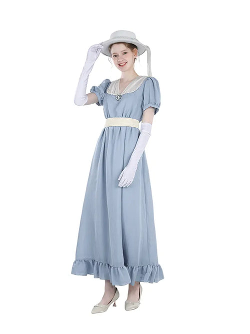 Cottagecore Victorian Maxi Dress – Lace Collar Cotton Peasant Dress with Tiered Ruffle Skirt