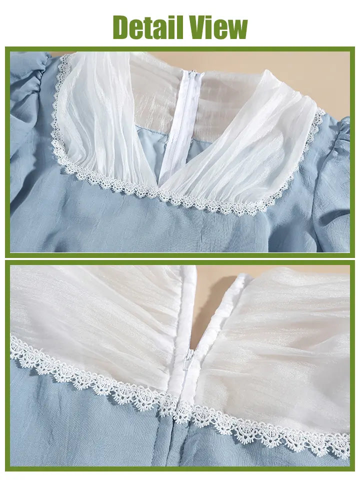 Cottagecore Victorian Maxi Dress – Lace Collar Cotton Peasant Dress with Tiered Ruffle Skirt