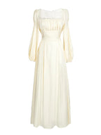 Cream Regency Gown Set – Vintage Lace Bodice & Lantern Sleeve Renaissance Dress