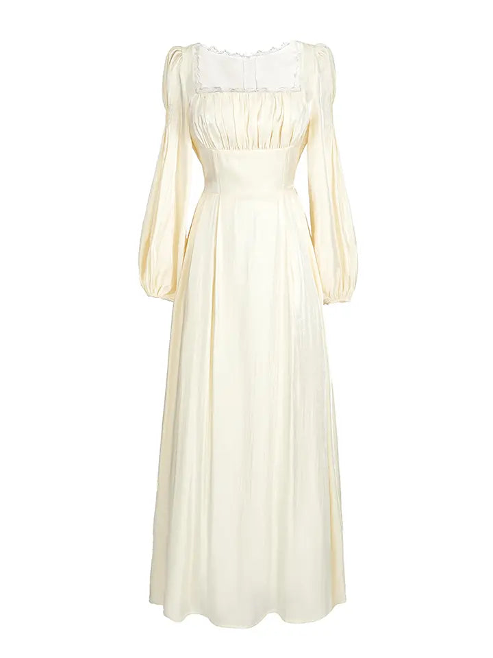 Cream Regency Gown Set – Vintage Lace Bodice & Lantern Sleeve Renaissance Dress