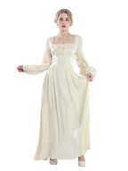 Cream Regency Gown Set – Vintage Lace Bodice & Lantern Sleeve Renaissance Dress