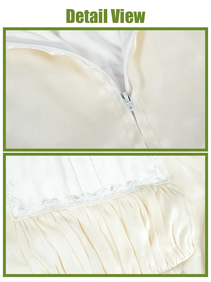 Cream Regency Gown Set – Vintage Lace Bodice & Lantern Sleeve Renaissance Dress