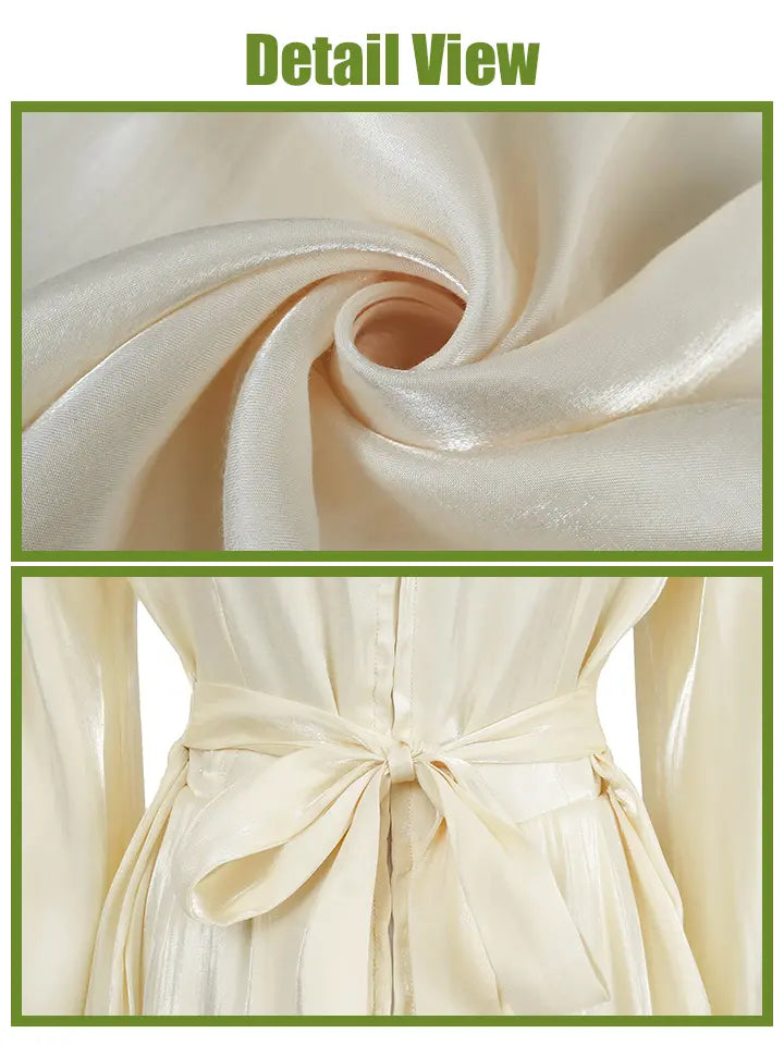 Cream Regency Gown Set – Vintage Lace Bodice & Lantern Sleeve Renaissance Dress