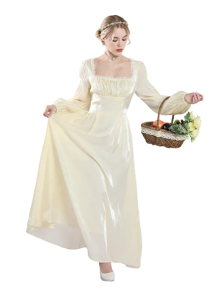 Cream Regency Gown Set – Vintage Lace Bodice & Lantern Sleeve Renaissa – Nspstt