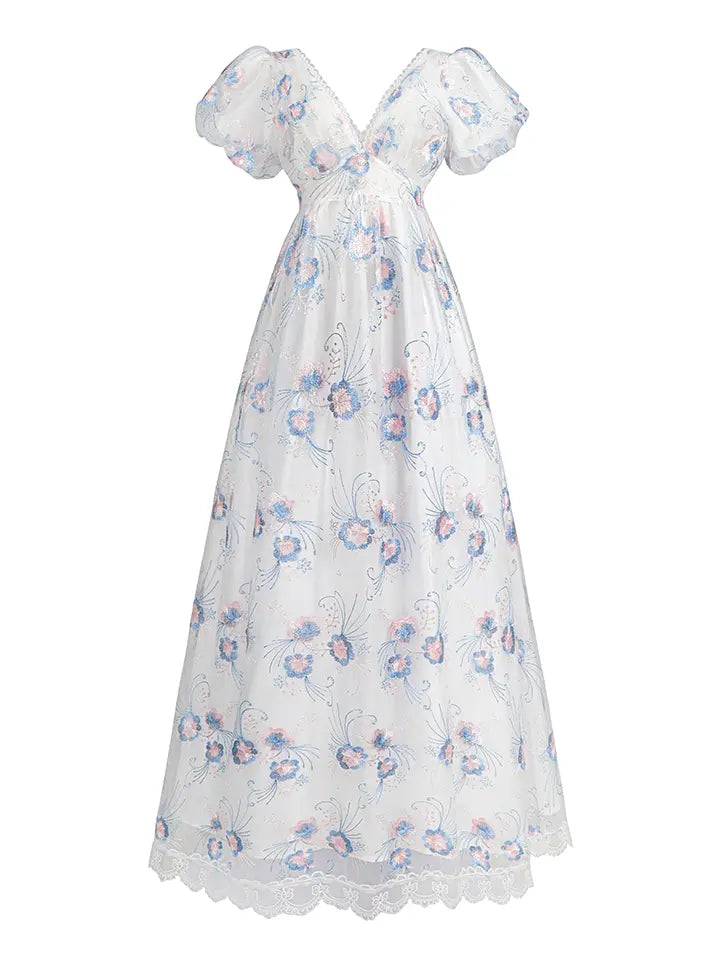 Floral Embroidered Dress - Lace Trim Cottagecore Maxi Gown– NSPSTT