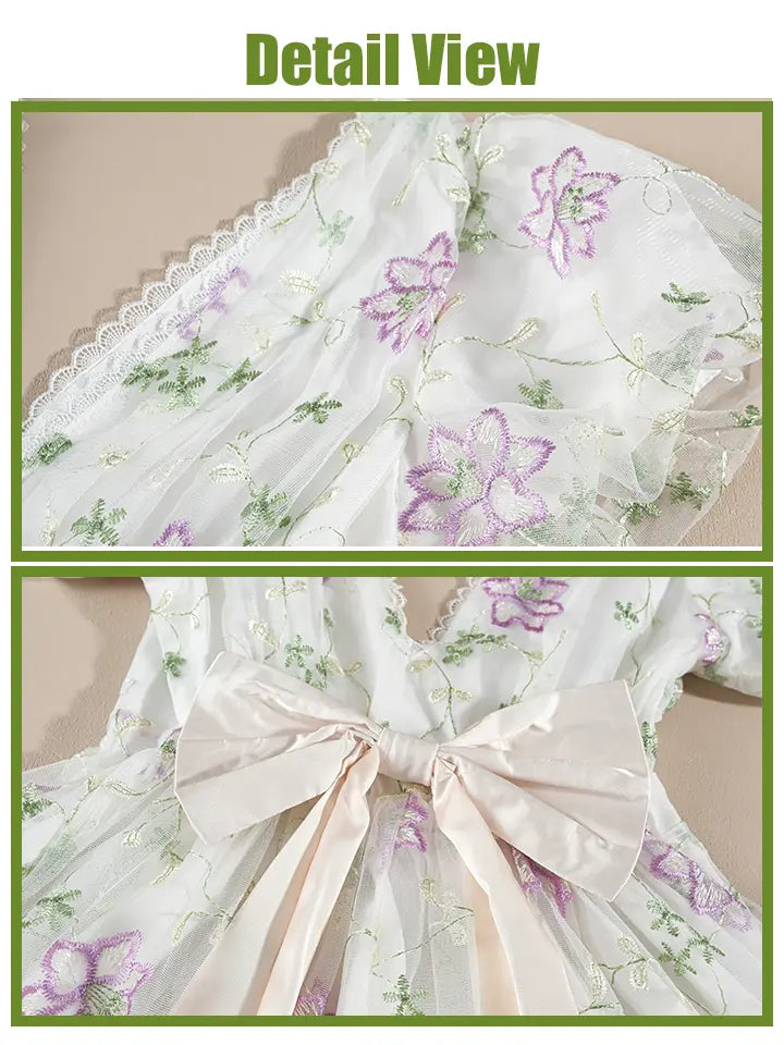 Floral Embroidered Dress - Lace Trim Cottagecore Maxi Gown– NSPSTT