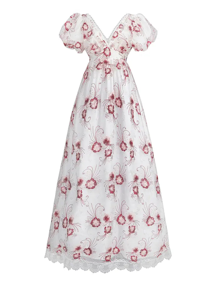 Floral Embroidered Dress - Lace Trim Cottagecore Maxi Gown– NSPSTT