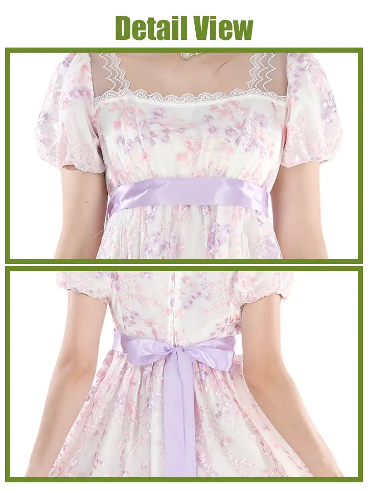 Floral Embroidered Dress - Satin Ball Gown Renaissance Outfit