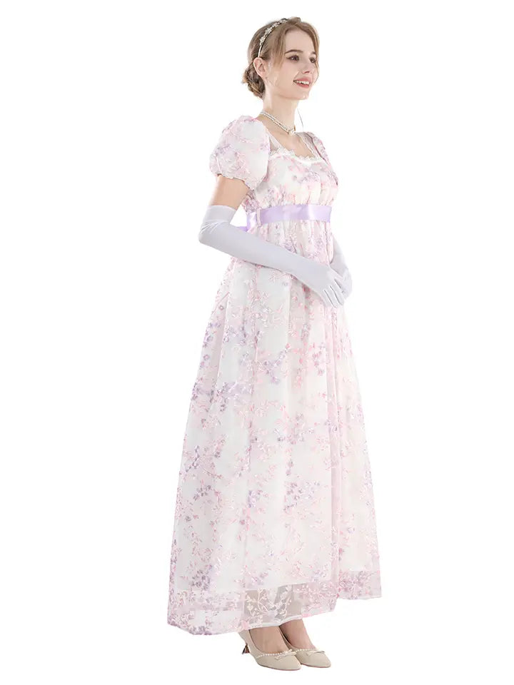 Floral Embroidered Dress - Satin Ball Gown Renaissance Outfit