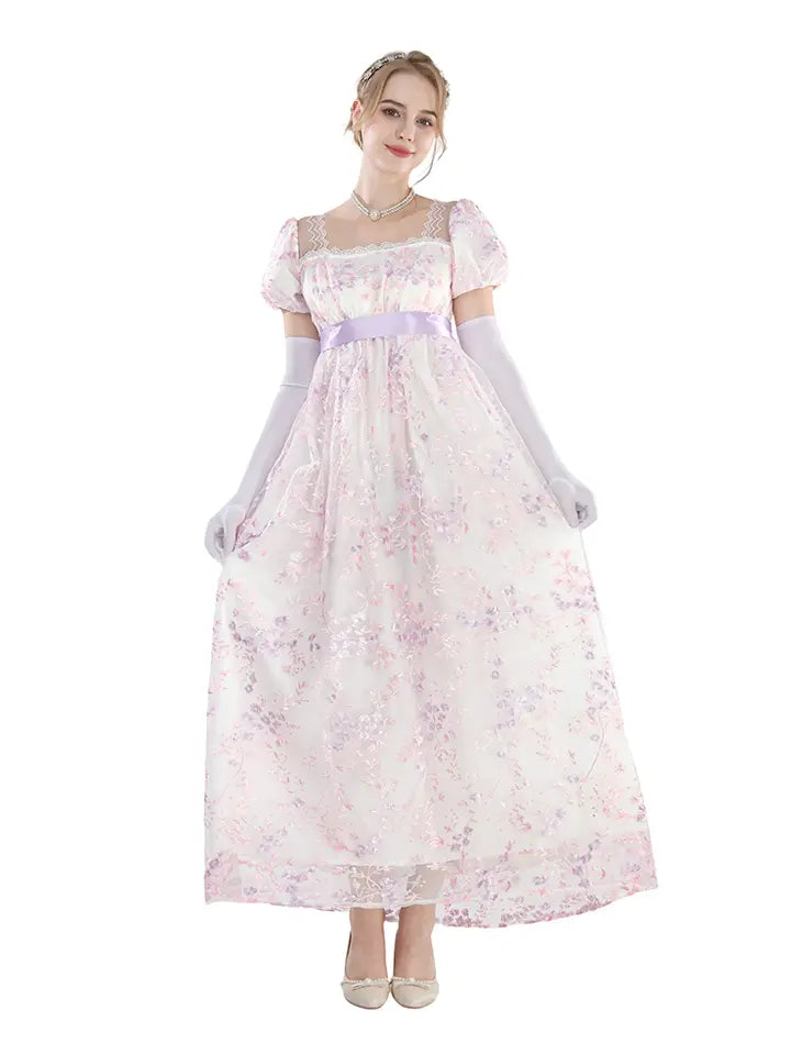 Floral Embroidered Dress - Satin Ball Gown Renaissance Outfit