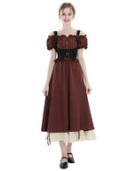 High Waist Renaissance Maxi Dress – Off Shoulder Victorian Puff Sleeve Gown
