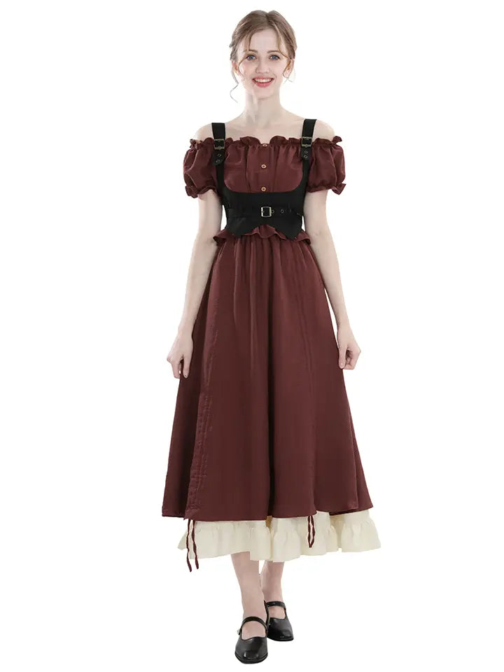High Waist Renaissance Maxi Dress – Off Shoulder Victorian Puff Sleeve Gown