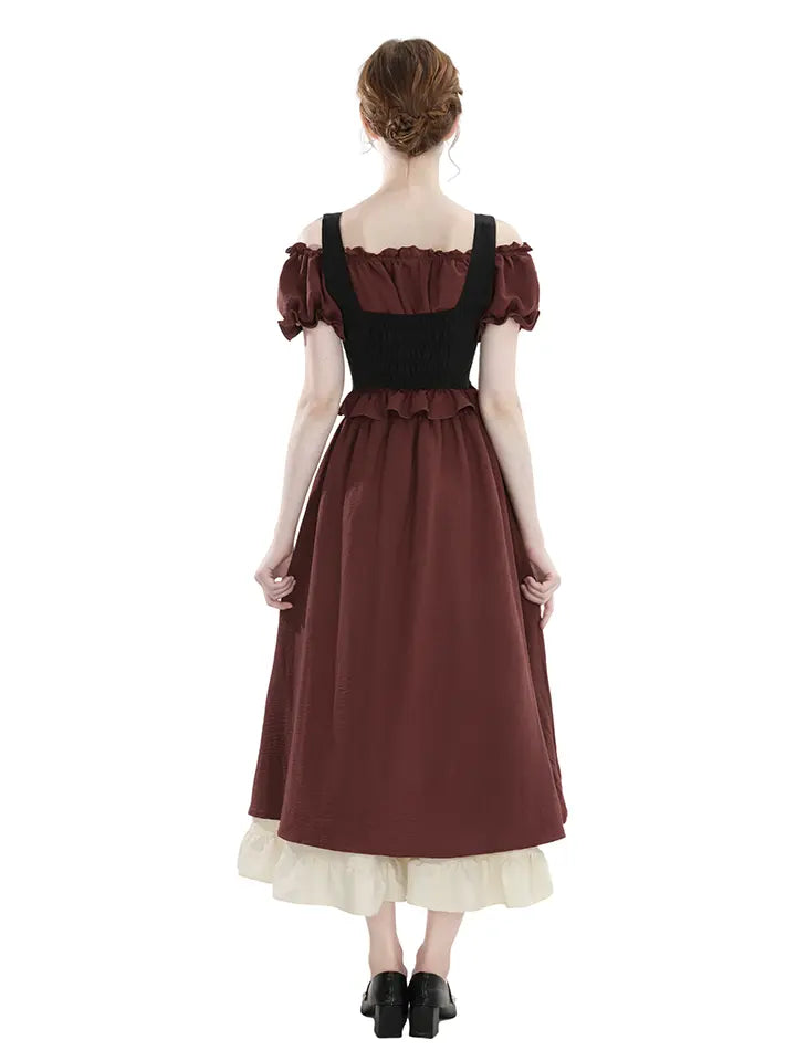 High Waist Renaissance Maxi Dress – Off Shoulder Victorian Puff Sleeve Gown