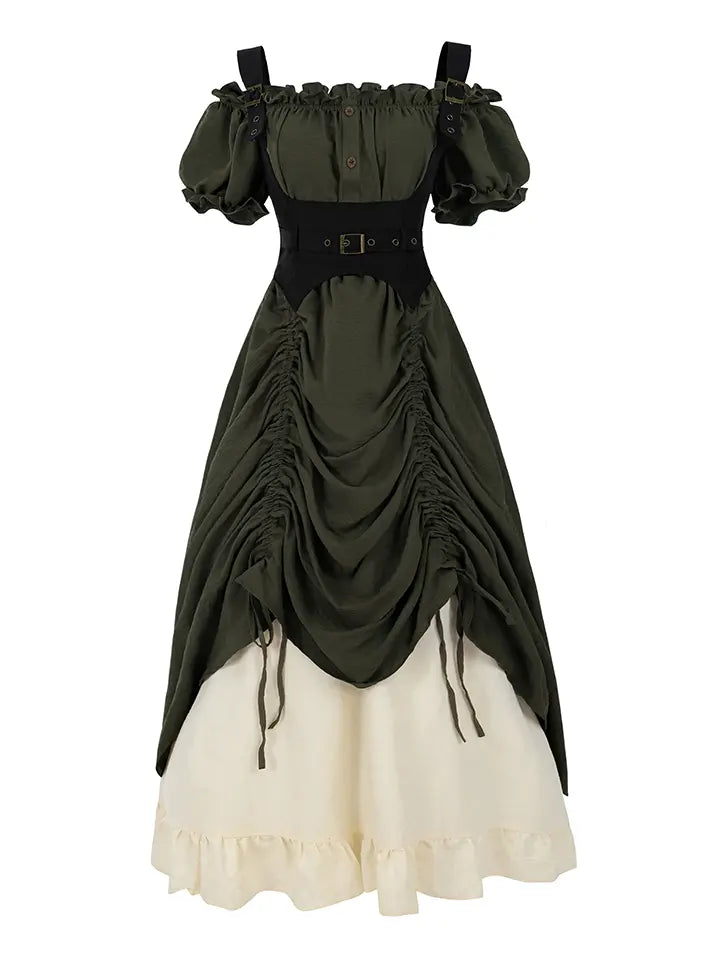High Waist Renaissance Maxi Dress – Off Shoulder Victorian Puff Sleeve Gown