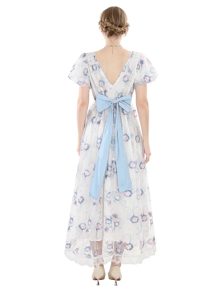 Maxi Dress Long - Renaissance Floral Puff Sleeve Costume– NSPSTT