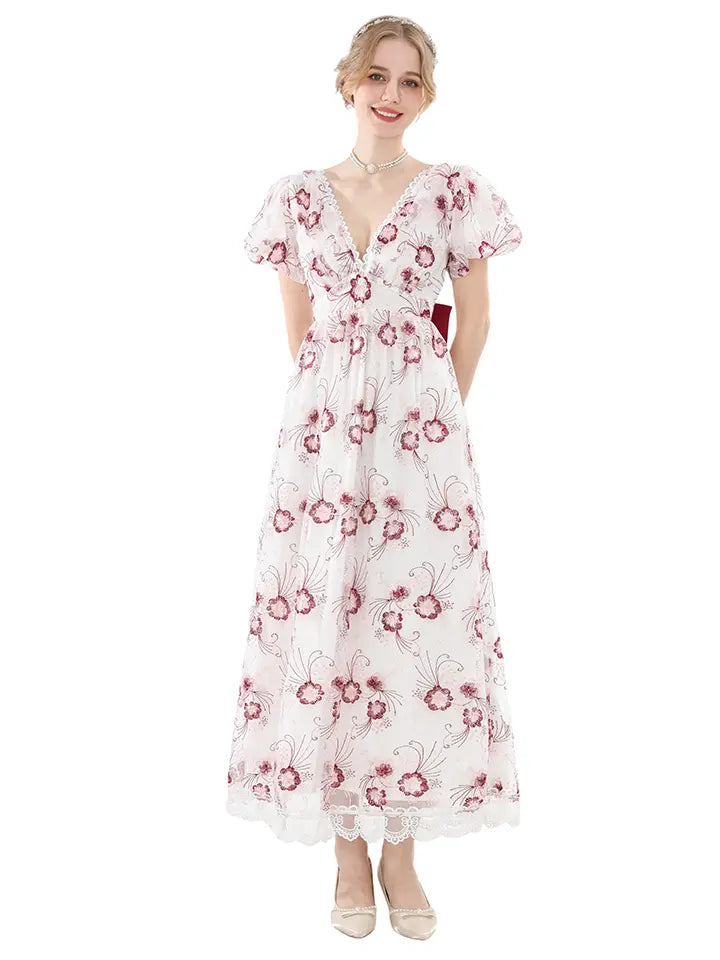 Renaissance Fairy Dress - Floral Embroidered Cottagecore Maxi Dress– NSPSTT
