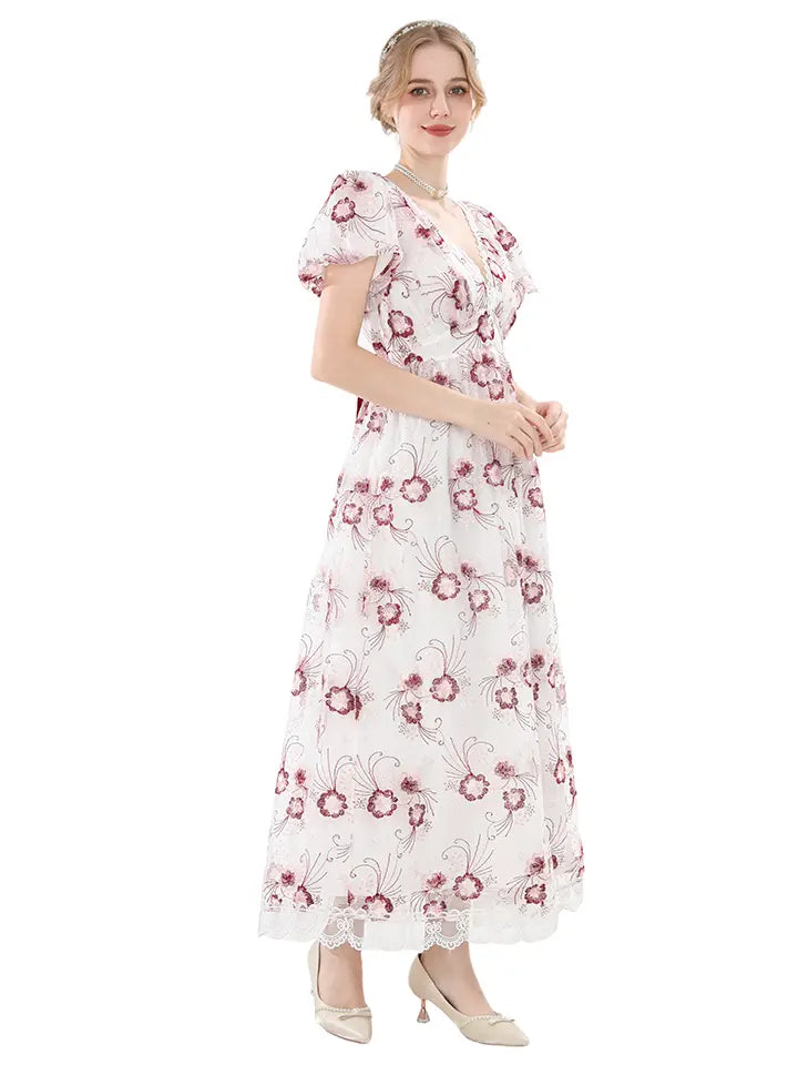 Renaissance Fairy Dress - Floral Embroidered Cottagecore Maxi Dress– NSPSTT