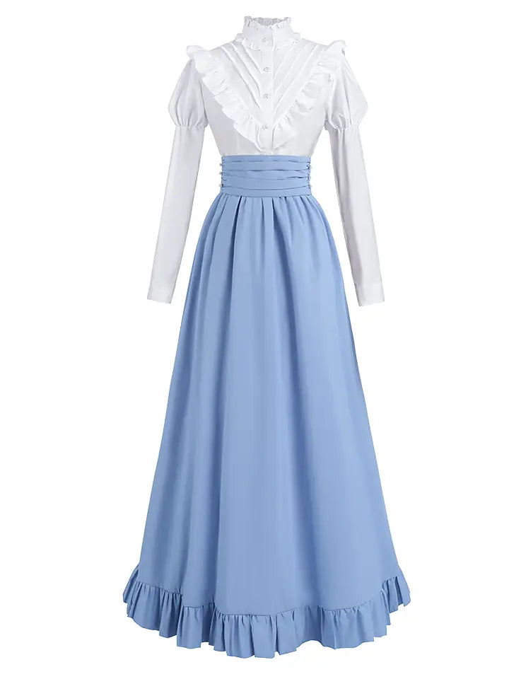 Pink Cottagecore Dress Set – Romantic Ruffle Blouse & Renaissance Skirt Outfit– NSPSTT