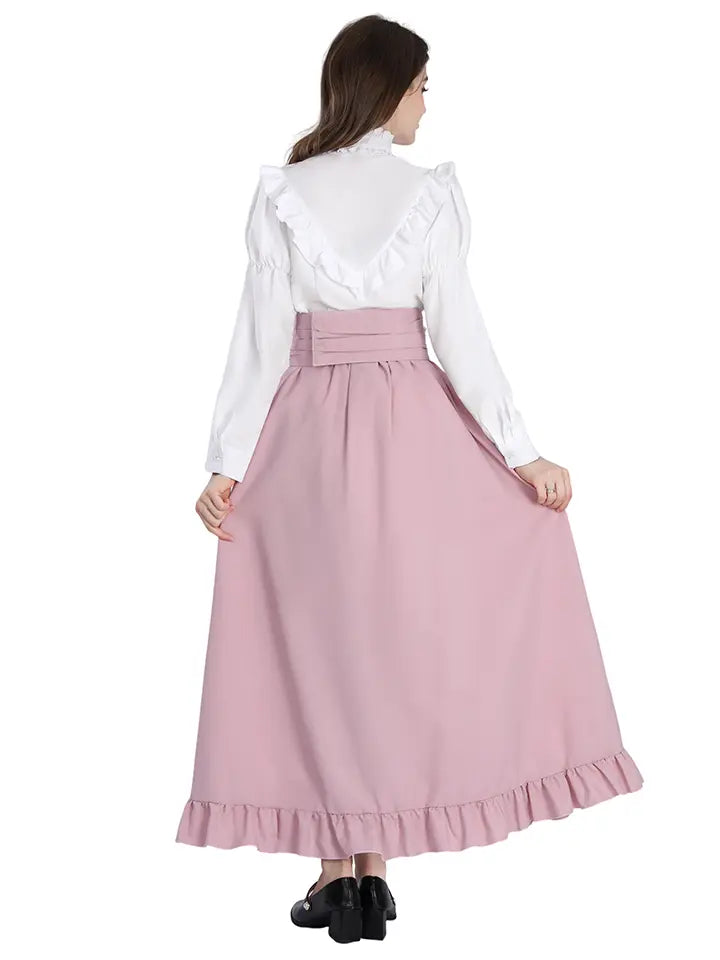 Pink Cottagecore Dress Set – Romantic Ruffle Blouse & Renaissance Skirt Outfit– NSPSTT