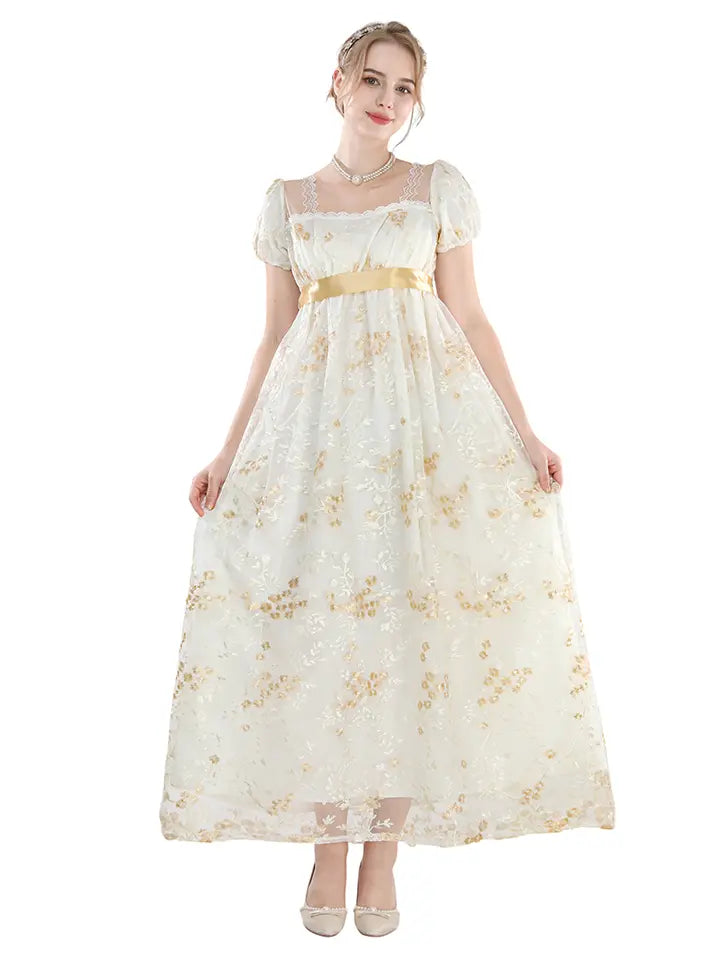 Golden Regency Victorian Ball Gown (with Gloves) - NSPSTT