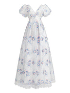 Renaissance Dress - Floral Embroidered Puff Sleeve Maxi Dress