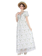 Renaissance Dress - Floral Embroidered Puff Sleeve Maxi Dress