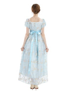 Renaissance Dress - Floral Embroidered Puff Sleeve Satin Gown
