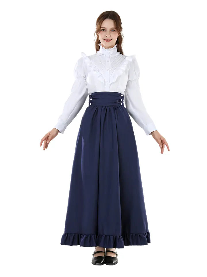 Victorian Peasant Dress Set - Ruffle Blouse Tiered Skirt
