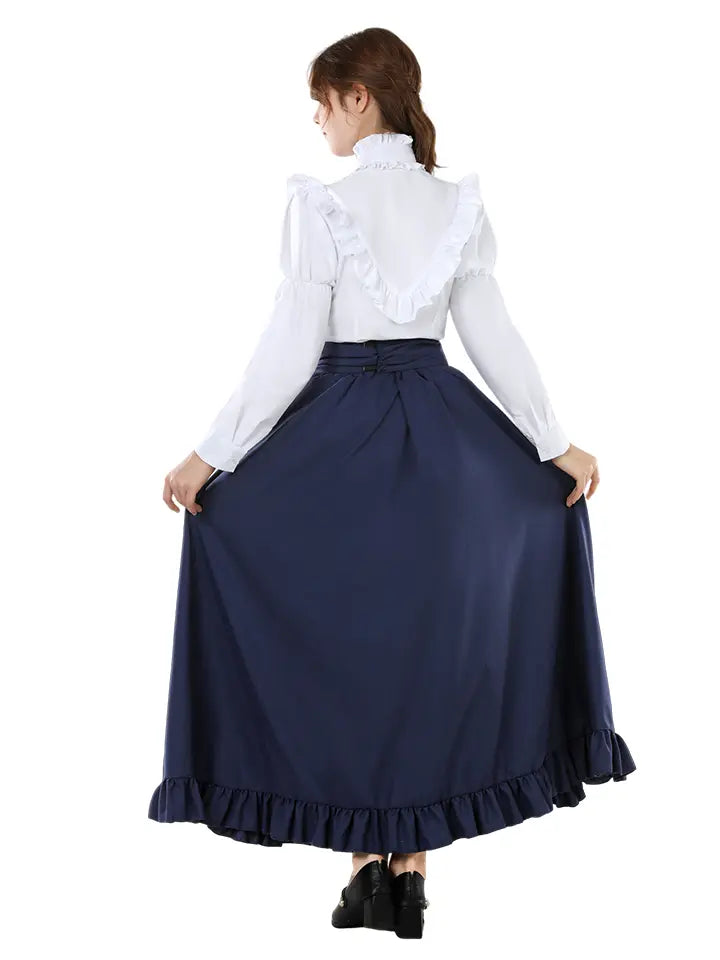 Victorian Peasant Dress Set - Ruffle Blouse Tiered Skirt