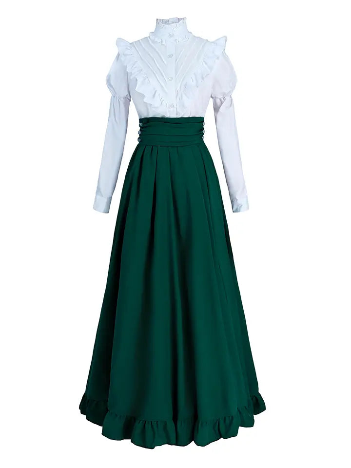 Victorian Peasant Dress Set - Ruffle Blouse Tiered Skirt