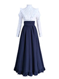 Victorian Peasant Dress Set - Ruffle Blouse Tiered Skirt