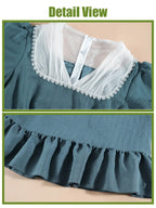 Renaissance Dress – Vintage Cotton Lace Trim Tiered Ruffle Maxi Dress in Grey Blue