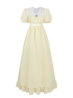 Renaissance Dress – Vintage Cotton Lace Trim Tiered Ruffle Maxi Dress in Grey Blue