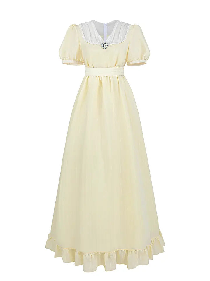 Renaissance Dress – Vintage Cotton Lace Trim Tiered Ruffle Maxi Dress in Grey Blue