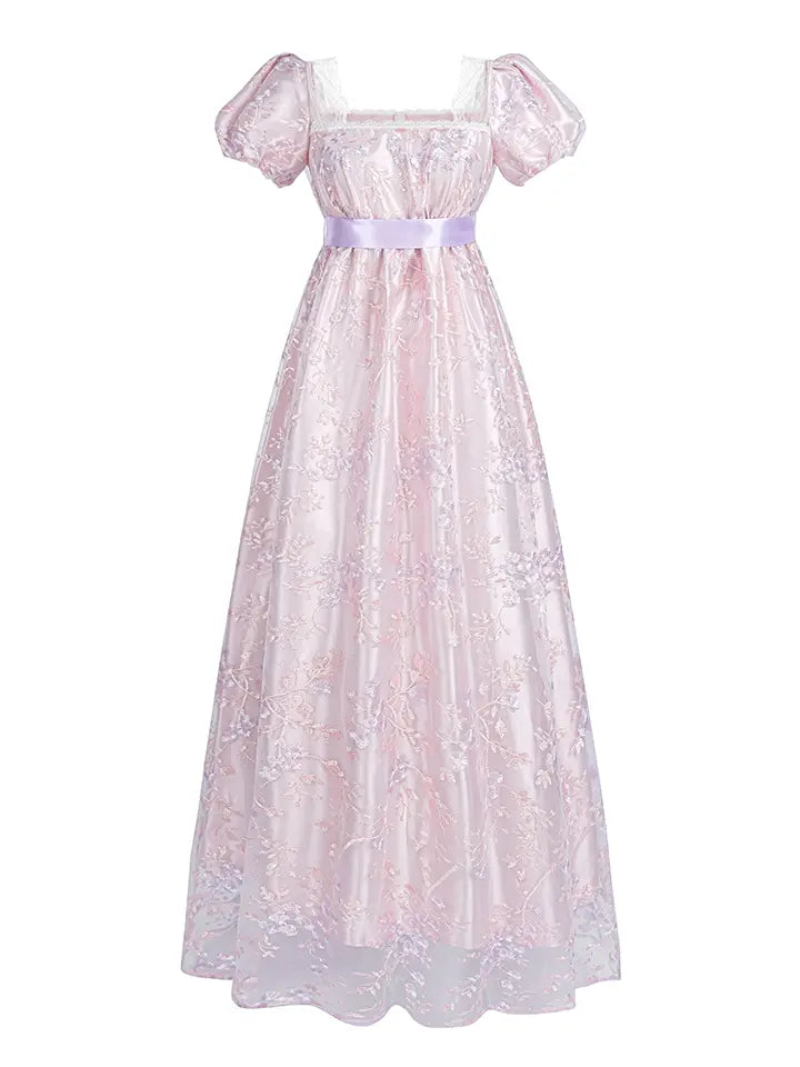 Renaissance Fair Costume - Puff Sleeve Lace Trim Maxi Dress