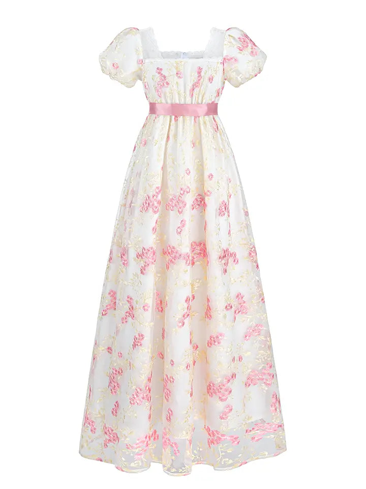 Renaissance Fair Costume - Puff Sleeve Lace Trim Maxi Dress