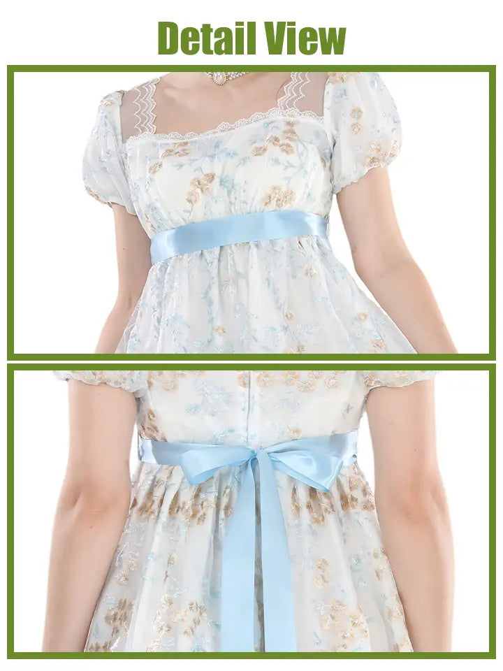 Renaissance Fair Costume - Puff Sleeve Lace Trim Maxi Dress