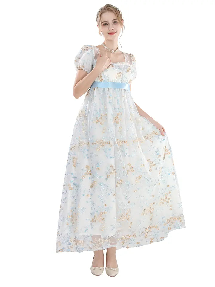 Renaissance Fair Costume - Puff Sleeve Lace Trim Maxi Dress