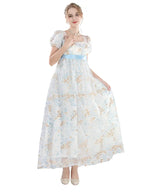 Renaissance Fair Costume - Puff Sleeve Lace Trim Maxi Dress