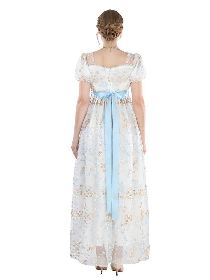 Renaissance Fair Costume - Puff Sleeve Lace Trim Maxi Dress