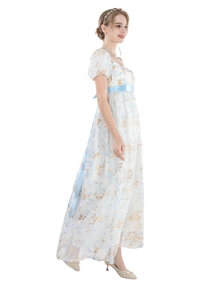 Renaissance Fair Costume - Puff Sleeve Lace Trim Maxi Dress